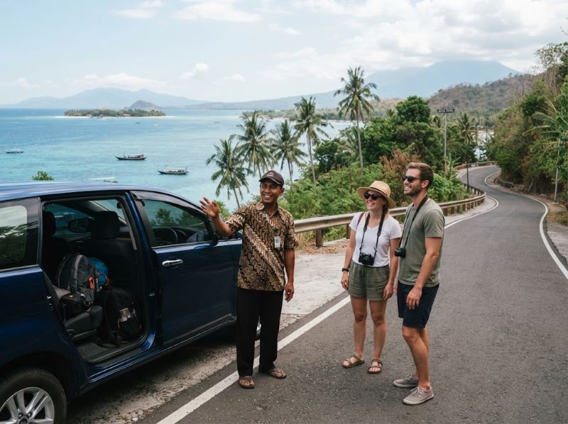 private Lombok driver taking international travelers on an island tour