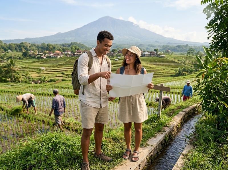Lombok travel route through Tetebatu and central countryside