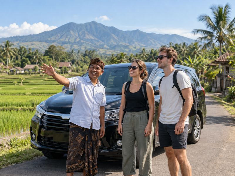 Local driver taking travelers through rural Lombok
