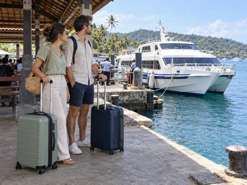 Couple waiting at Bali harbour