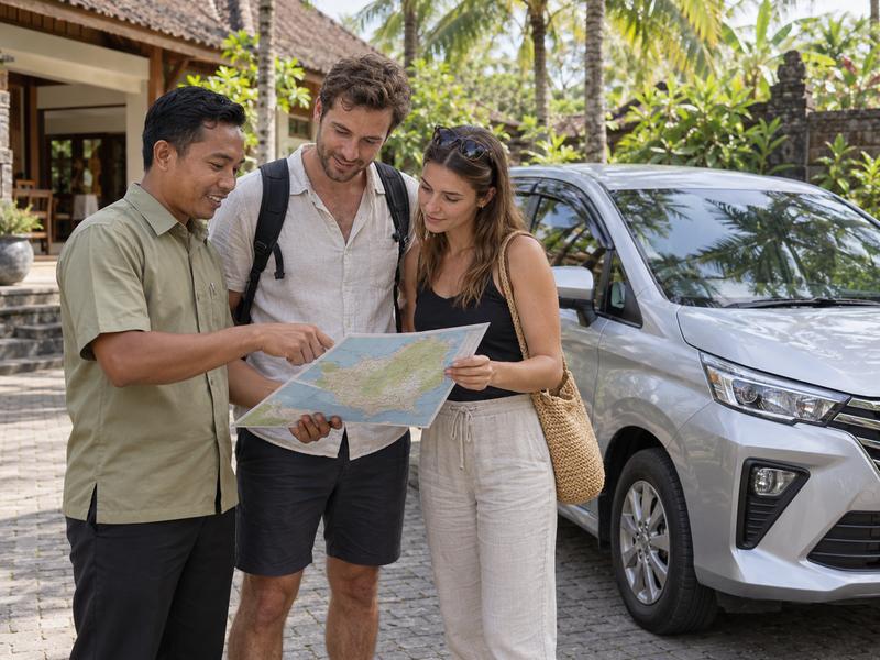 Local driver helping travelers plan their Lombok route