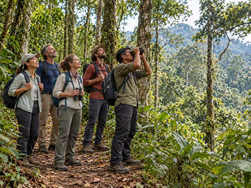 Local guide looking for langurs in Tetebatu