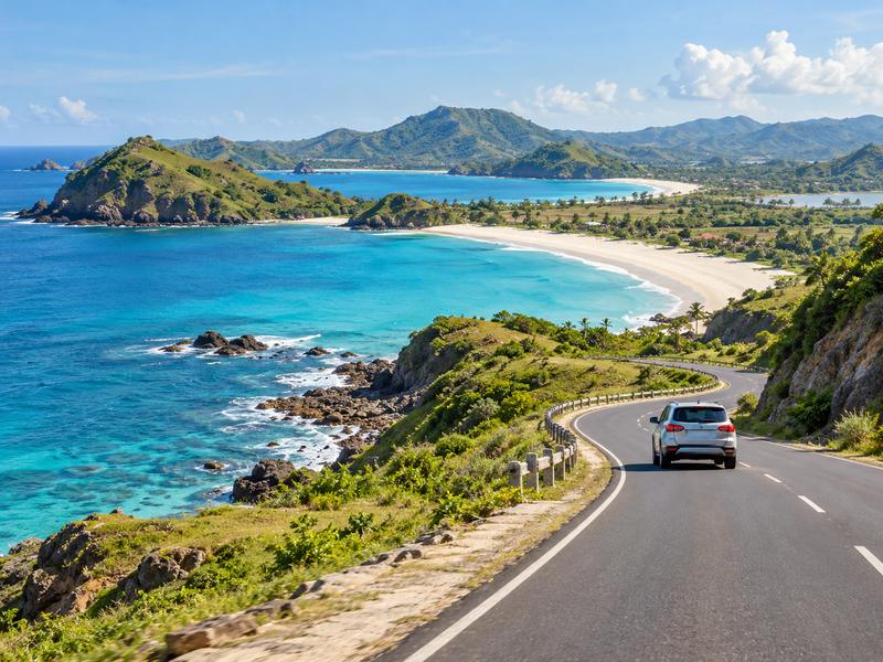 Scenic drive through southern Lombok near Kuta and Tanjung Aan Beach