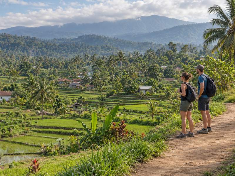 Terraced rice fields and rural scenery around Tetebatu village