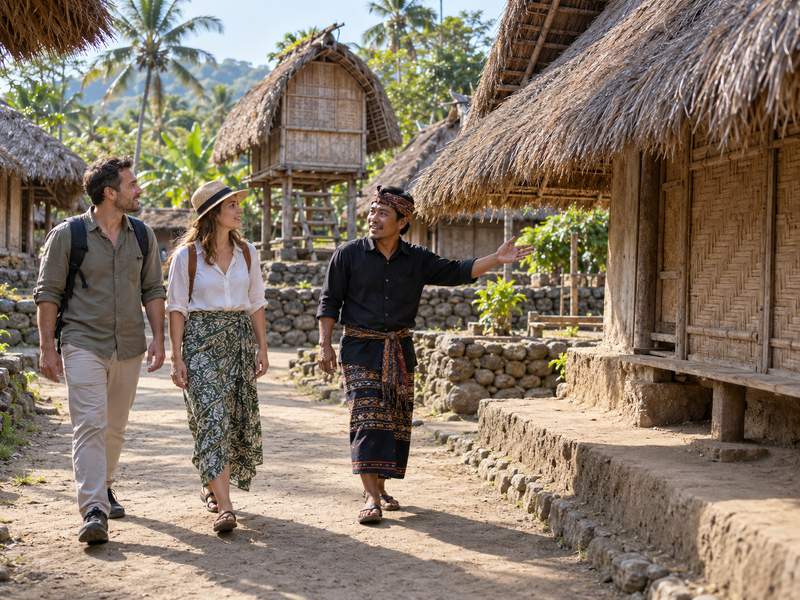 tourists visit a Sasak village