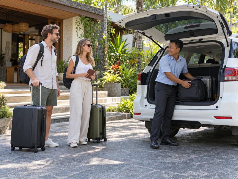Travelers preparing for departure to Lombok airport