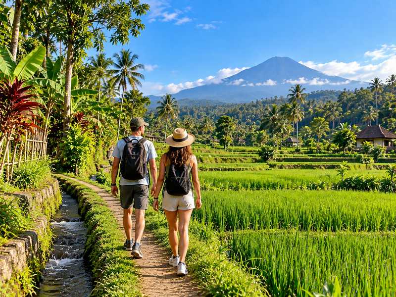 Walking beside rice fields in Tetebatu Lombok