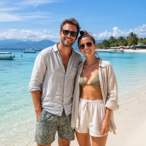 Couple travelers on Gili Trawangan beach