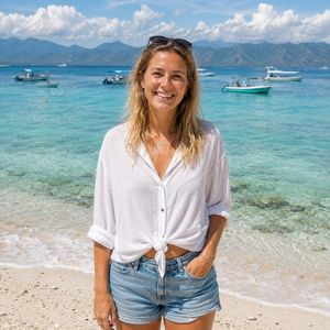 Female traveler on Gili Trawangan beach
