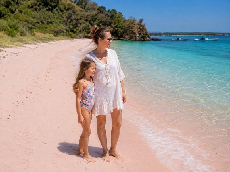 Mother and daughter at Pink Beach Lombok