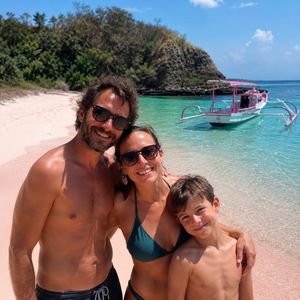 Family selfie at Pink Beach Lombok
