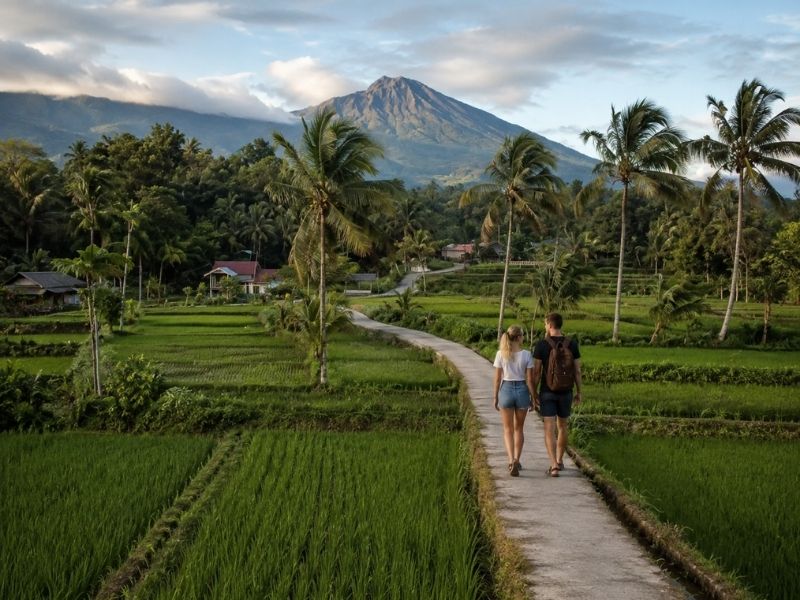 Tetebatu rice field with Mount Rinjani view